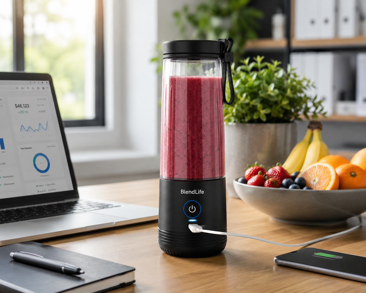 BlendLife portable personal blender — USB-C rechargeable, 380ml travel cup